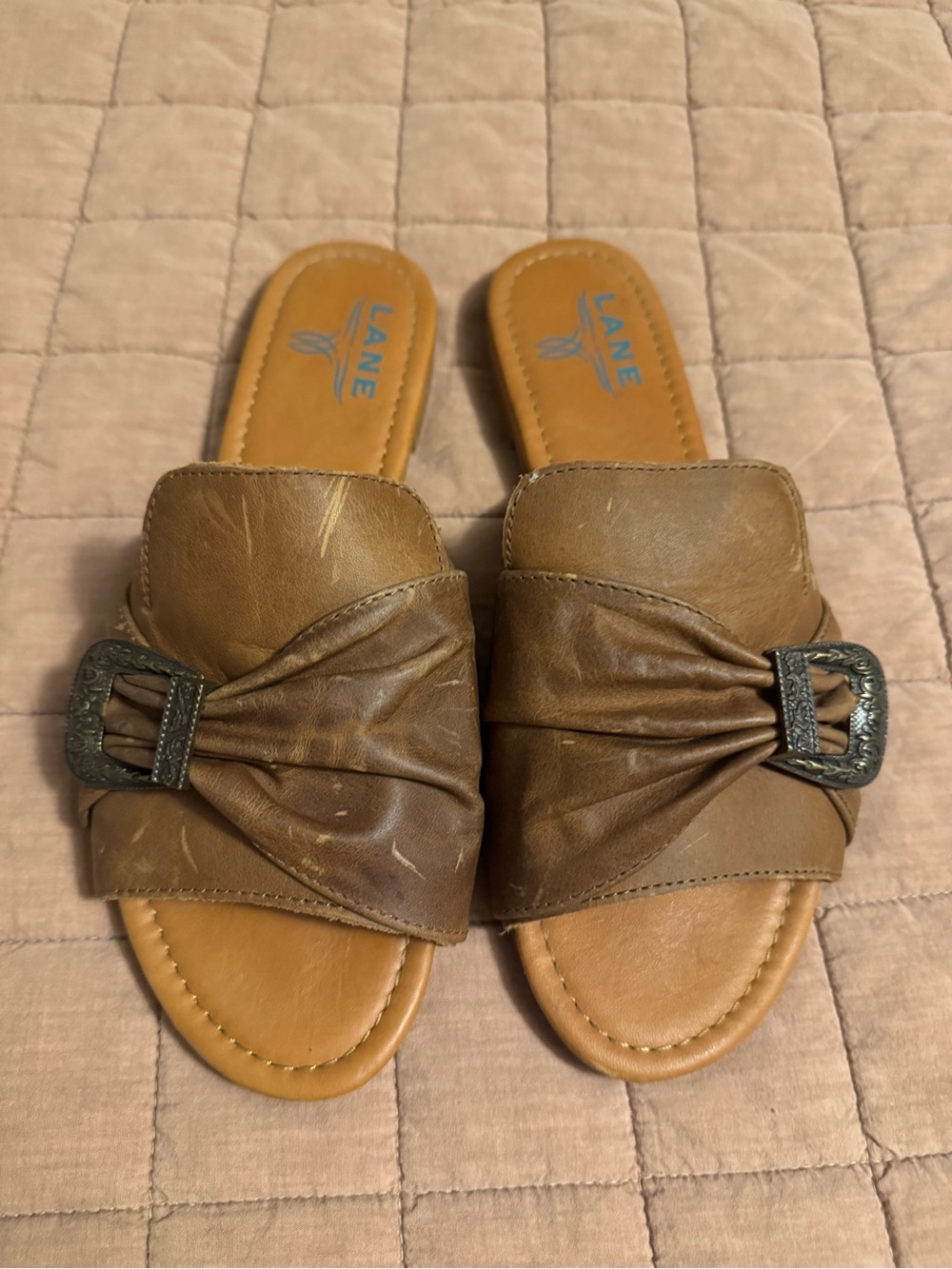Lane Brown Leather Slide Sandals 8